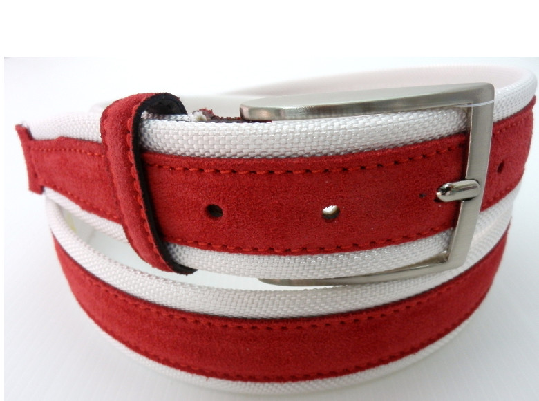 Cintura in tela + camoscio bordo Sughero - Rosso - mm40